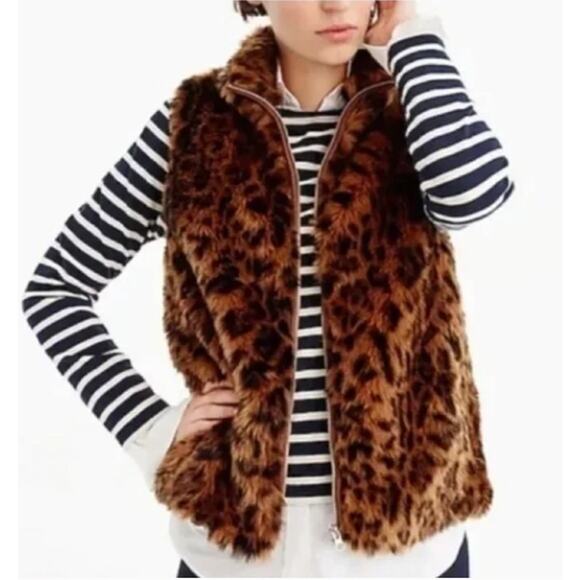 J. Crew Faux Fur Leopard Print Vest // XXS - Picture 2 of 8